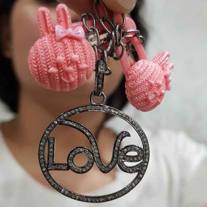 Love Designer Pave Diamond Fancy Pendant, Statement Jewelry, Silver Jewelry, valentine Day Gift