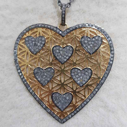 Beautifully Big Heart And Pave Diamond Little Hearts Pendent With Yellow And Black Rhodium Plate, Unique Heart necklace, Lovers Gift, Valentine Gift