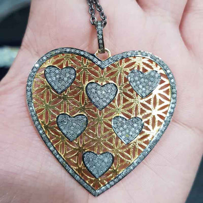 Beautifully Big Heart And Pave Diamond Little Hearts Pendent With Yellow And Black Rhodium Plate, Unique Heart necklace, Lovers Gift, Valentine Gift