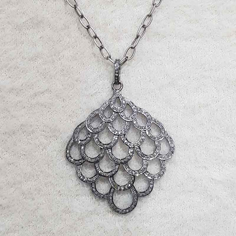 925 Sterling Silver Natural Pave Diamond Fancy Pendant, Fancy Necklace, Gift For Girl