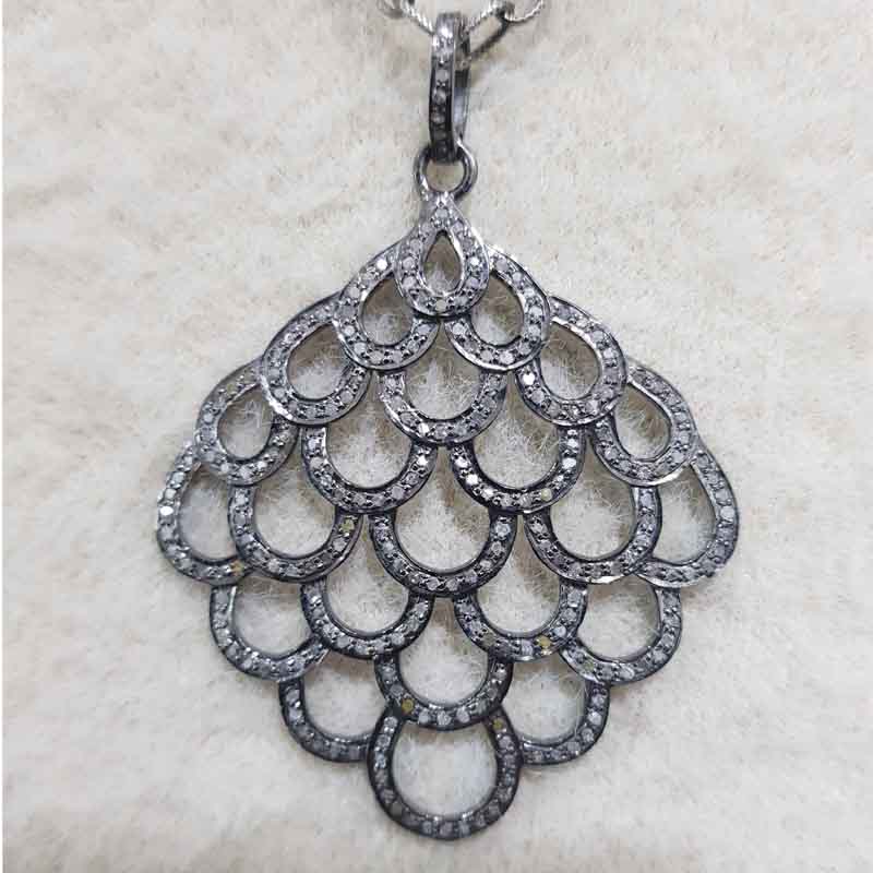 925 Sterling Silver Natural Pave Diamond Fancy Pendant, Fancy Necklace, Gift For Girl