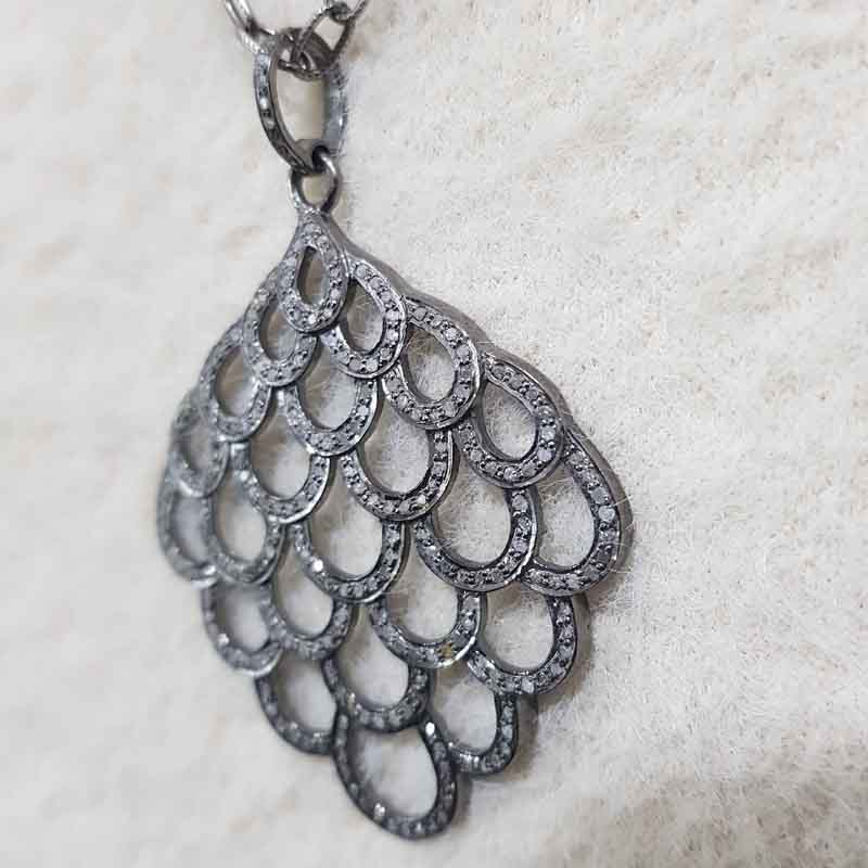 925 Sterling Silver Natural Pave Diamond Fancy Pendant, Fancy Necklace, Gift For Girl