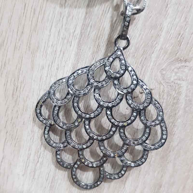 925 Sterling Silver Natural Pave Diamond Fancy Pendant, Fancy Necklace, Gift For Girl