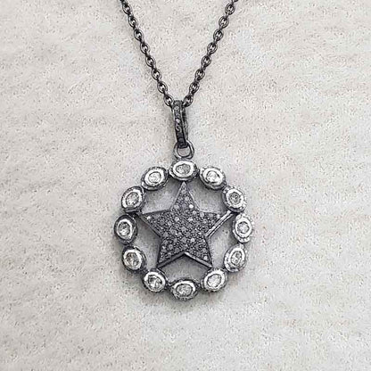 Natural Pave Diamond And Polki Stone Round With Star Pendant, attractive Design, Wedding Gift