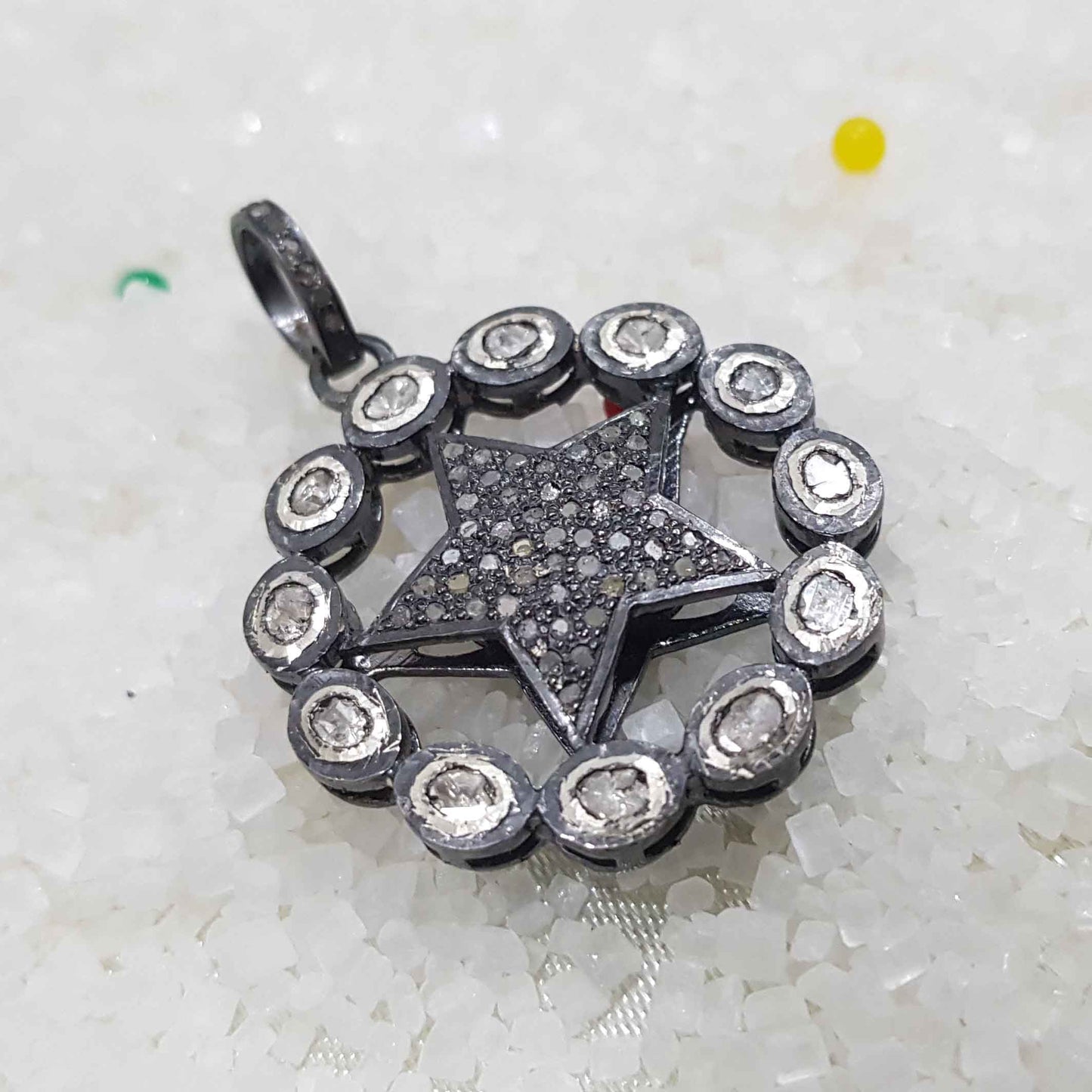 Natural Pave Diamond And Polki Stone Round With Star Pendant, attractive Design, Wedding Gift