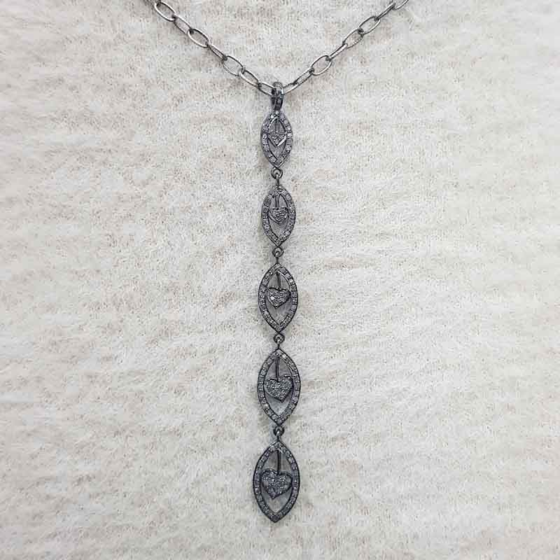 Unique Designer Long Hanging Fancy pendant With Pave Layers, Gift For Lover, Anniversary Gift