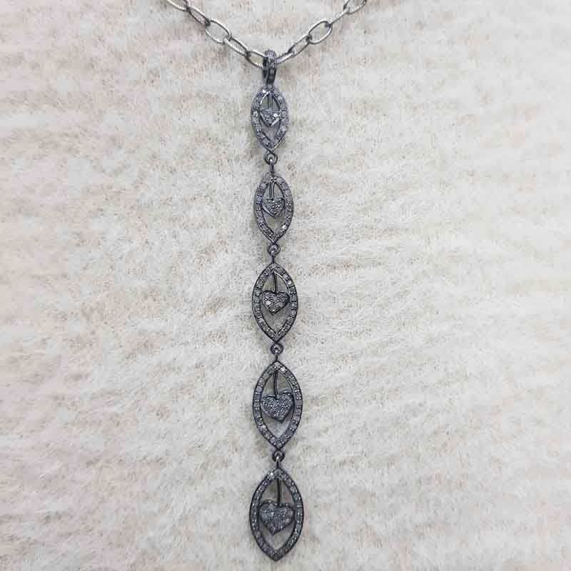 Unique Designer Long Hanging Fancy pendant With Pave Layers, Gift For Lover, Anniversary Gift