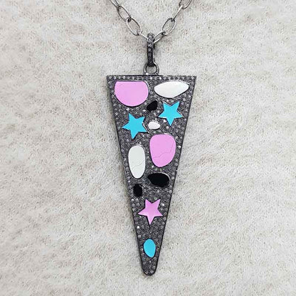 Multi Enamel Pave Diamond Handmade Arrow Head Pendant, Beautiful Enamel Necklace, Wedding Jewelry