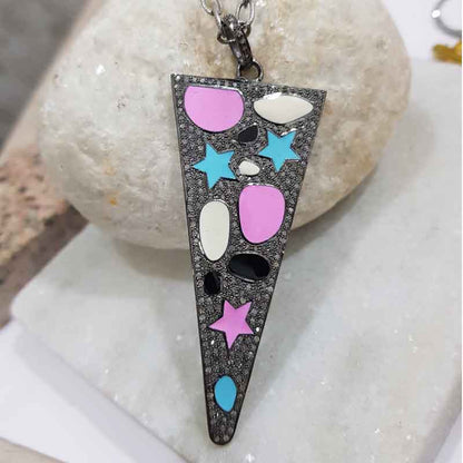 Multi Enamel Pave Diamond Handmade Arrow Head Pendant, Beautiful Enamel Necklace, Wedding Jewelry