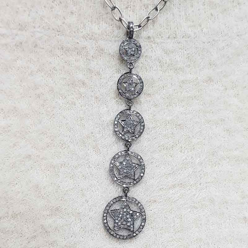 Fancy Designer Long hanging pendant With pave diamond layers, Black fancy Necklace