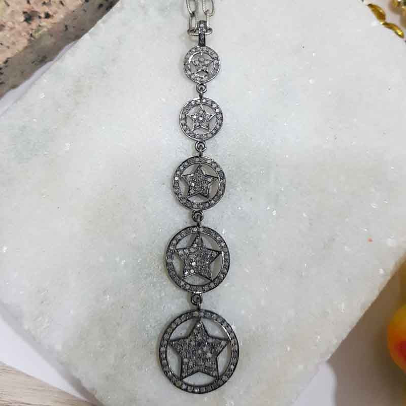 Fancy Designer Long hanging pendant With pave diamond layers, Black fancy Necklace