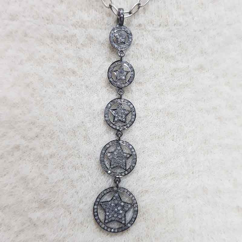 Fancy Designer Long hanging pendant With pave diamond layers, Black fancy Necklace