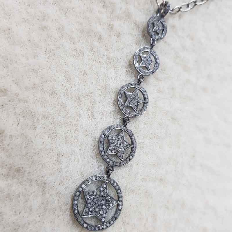 Fancy Designer Long hanging pendant With pave diamond layers, Black fancy Necklace