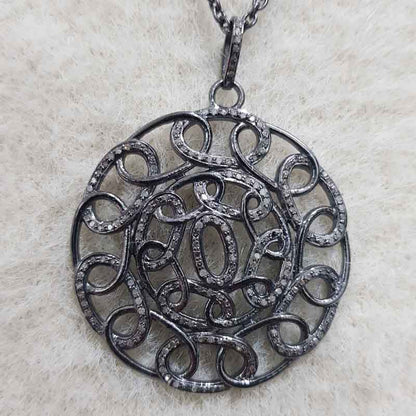 Chain Style Fancy Designer Pave Diamond 925 Sterling Silver Pendant, Round Fancy Necklace, Silver Jewelry