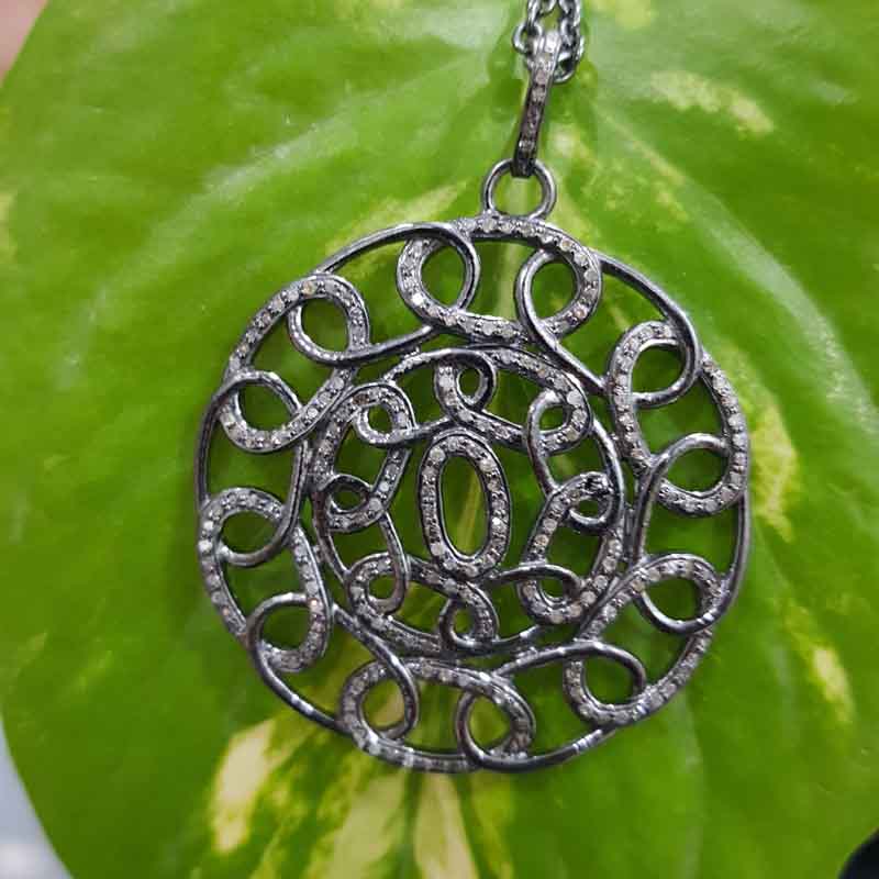 Chain Style Fancy Designer Pave Diamond 925 Sterling Silver Pendant, Round Fancy Necklace, Silver Jewelry