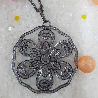 Flower Design 925 Silver Pave Diamond Natural Handmade Fancy Pendant, Stunning Flower Pendant, Statement Jewelry