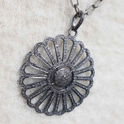 Graceful Pave Diamond Handmade Style Flower pendant, Wedding Gift, Silver Jewelry