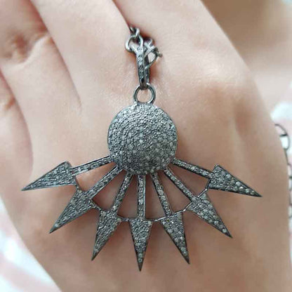 Stunning Fancy Designer Pave Diamond Pendant, Statement Jewelry, Silver Jewelry, 925 Sterling Silver Pendant