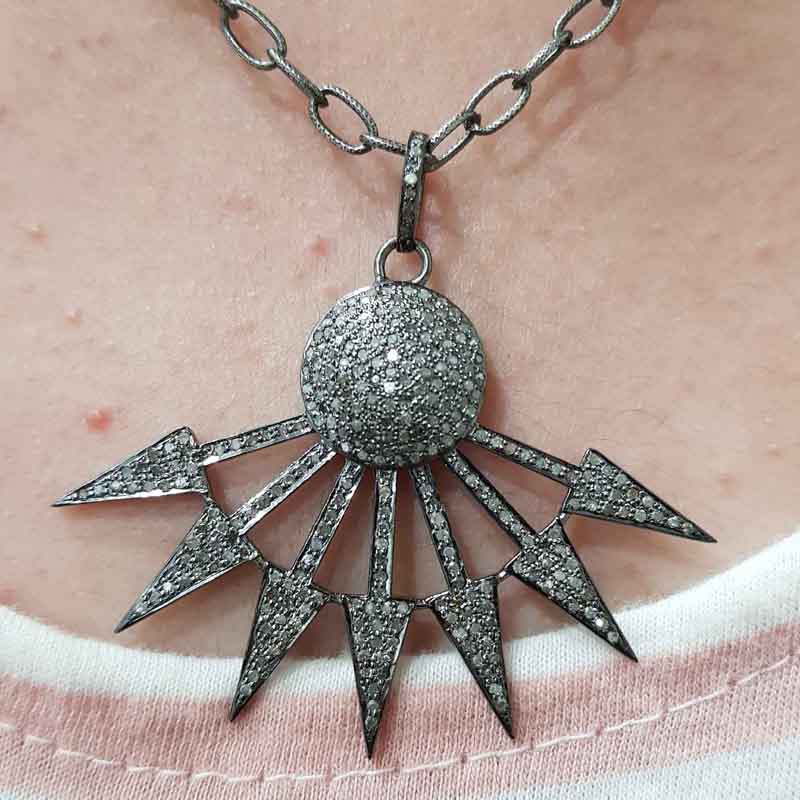 Stunning Fancy Designer Pave Diamond Pendant, Statement Jewelry, Silver Jewelry, 925 Sterling Silver Pendant