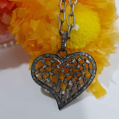 Baguette And Pave Diamond Designer Heart Pendant, valentine's Day Gift, Lovers Gift