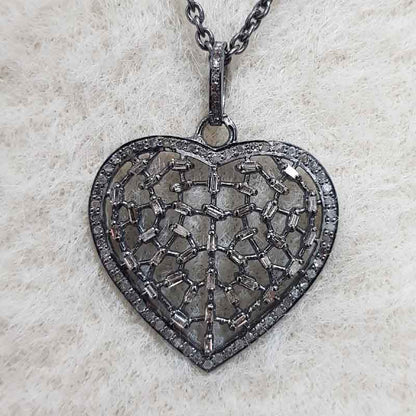 Baguette & Pave Diamond Designer Heart Pendant, Stunning heart necklace, Gift For Mom