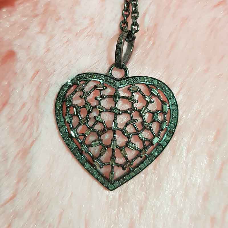 Baguette & Pave Diamond Designer Heart Pendant, Stunning heart necklace, Gift For Mom