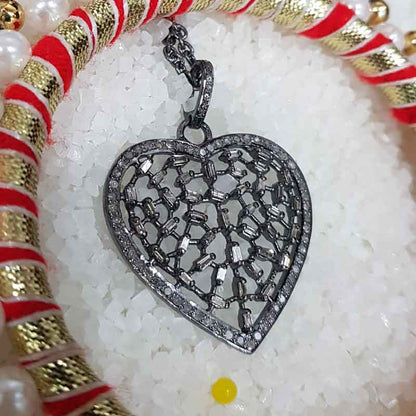 Baguette & Pave Diamond Designer Heart Pendant, Stunning heart necklace, Gift For Mom