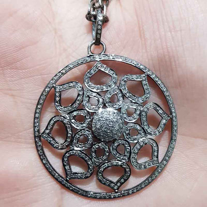 Beautifully Designed Pave Diamond Flower Pendant, Round Flower Shape, Stunning Jewelry, Wedding Gift