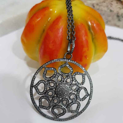 Beautifully Designed Pave Diamond Flower Pendant, Round Flower Shape, Stunning Jewelry, Wedding Gift