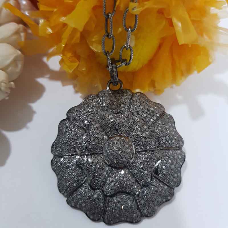 Fully Pave Diamond Setting Handmade Designer Flower Pendant, Attractive Flower necklace, Birthday Gift, Gift For Love