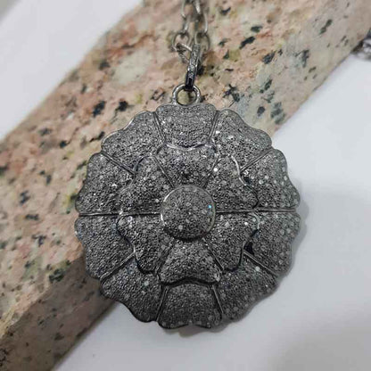 Fully Pave Diamond Setting Handmade Designer Flower Pendant, Attractive Flower necklace, Birthday Gift, Gift For Love