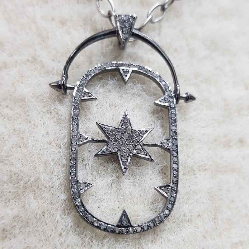 925 Sterling Silver Pave Diamond Hanging Star Pendant, Star Necklace, Personalized Gift for love