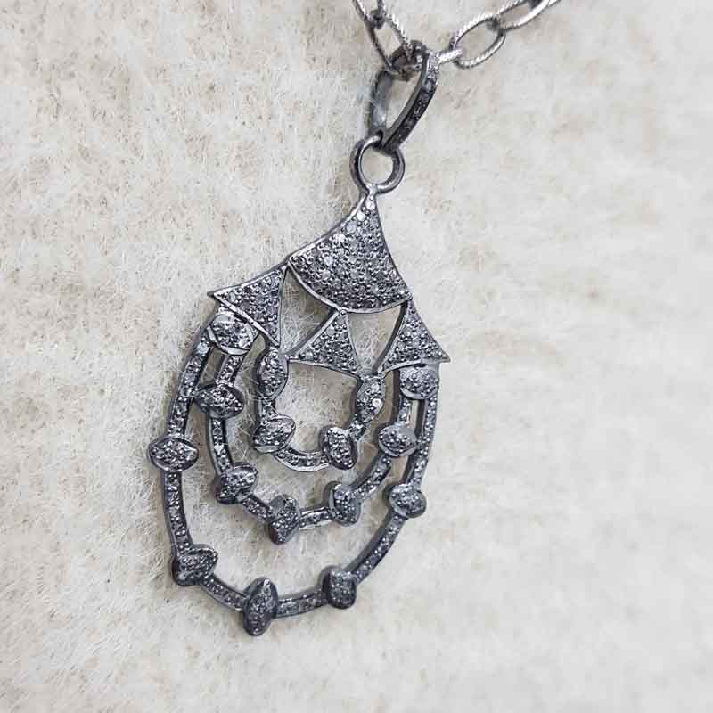 Lovely Fancy Designer Pave Diamond Silver Pendant, Fancy Black Necklace, Mothers Day Gift