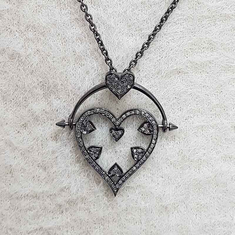 Handmade Designer Hanging Heart Pendant With Pave diamond Layers, Valentine's Day Gift, Gift For Girlfriend