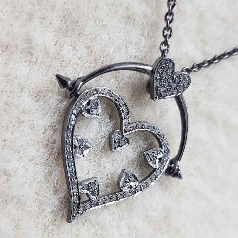 Handmade Designer Hanging Heart Pendant With Pave diamond Layers, Valentine's Day Gift, Gift For Girlfriend