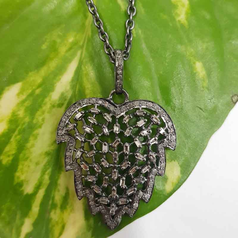 Stunning Fancy Leaf Designer Pave Diamond Pendant, Promise Gift, Wedding Gift