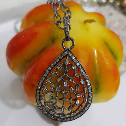 Tear Drop Pave Diamond Baguette Fancy Designer Pendant, Silver Jewelry, Promise Gift