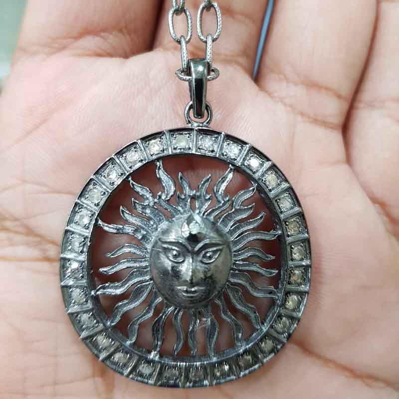 Handmade Designer Sunburst Pendant With pave Diamond layers, Attractive Sunburst Necklace Personalized Gift for love