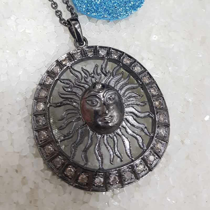 Handmade Designer Sunburst Pendant With pave Diamond layers, Attractive Sunburst Necklace Personalized Gift for love