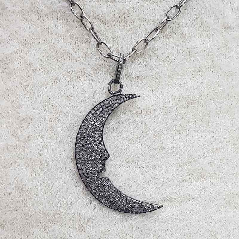 Crescent Half Moon Pendant With Pave Diamond layers, Engagement Gift , Gift For Lover