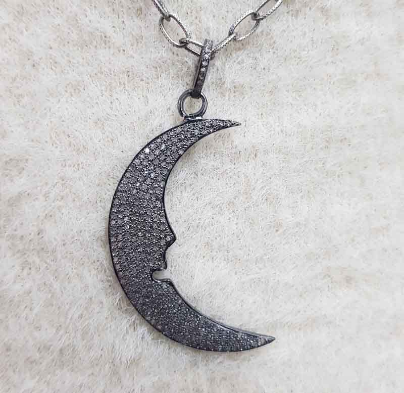 Crescent Half Moon Pendant With Pave Diamond layers, Engagement Gift , Gift For Lover