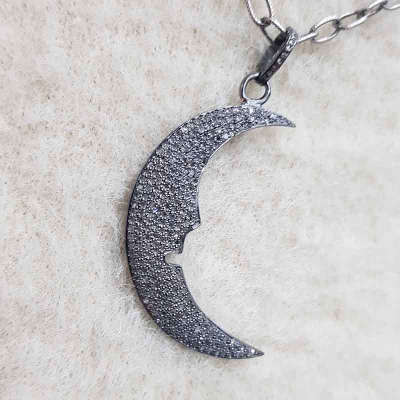 Crescent Half Moon Pendant With Pave Diamond layers, Engagement Gift , Gift For Lover