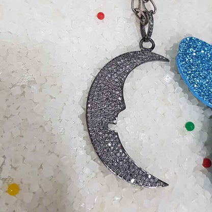 Crescent Half Moon Pendant With Pave Diamond layers, Engagement Gift , Gift For Lover