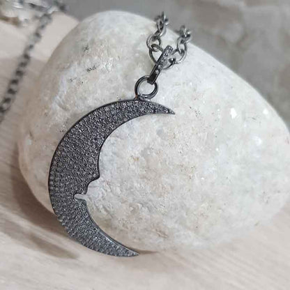 Crescent Half Moon Pendant With Pave Diamond layers, Engagement Gift , Gift For Lover