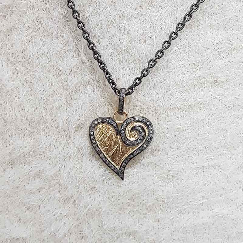 Beautifully Designed Yellow And Black Pave Diamond Small Heart pendant, Valentine's Day Gift