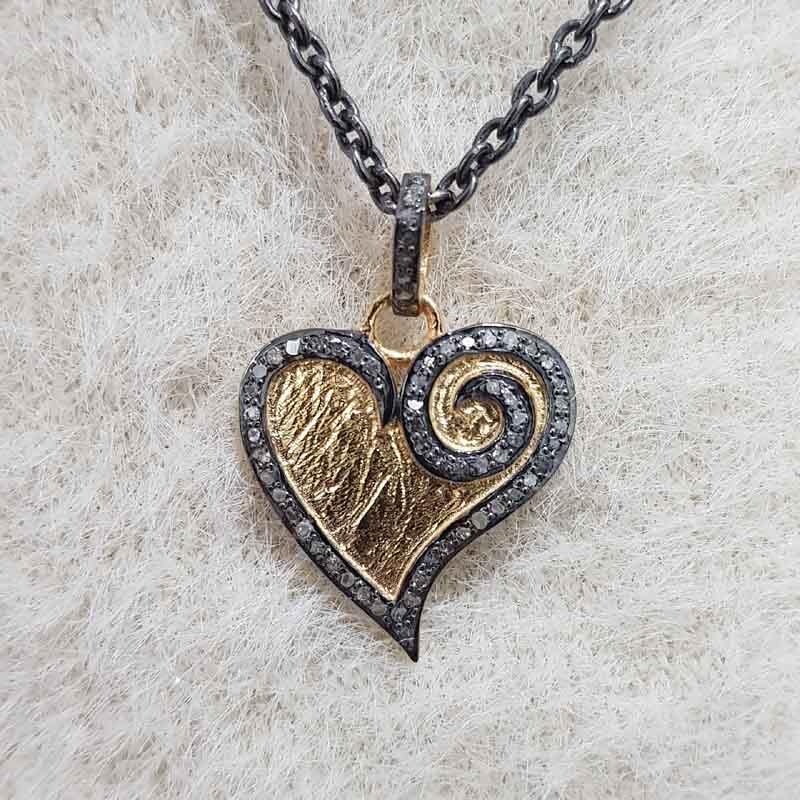 Beautifully Designed Yellow And Black Pave Diamond Small Heart pendant, Valentine's Day Gift