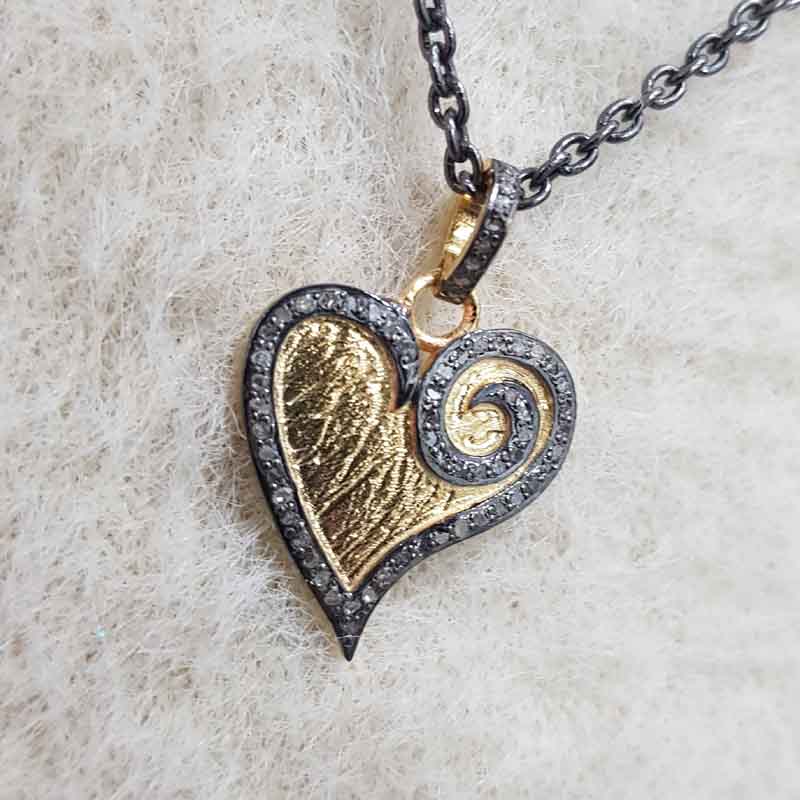 Beautifully Designed Yellow And Black Pave Diamond Small Heart pendant, Valentine's Day Gift