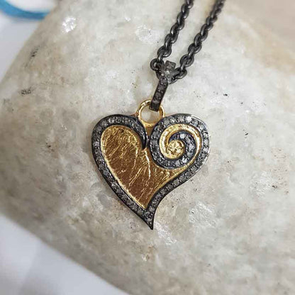 Beautifully Designed Yellow And Black Pave Diamond Small Heart pendant, Valentine's Day Gift