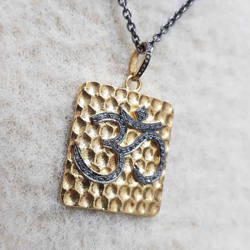 God Blessing Ohm Pave Diamond Handmade Pendant, Perfect Gift For Someone, handmade Jewelry