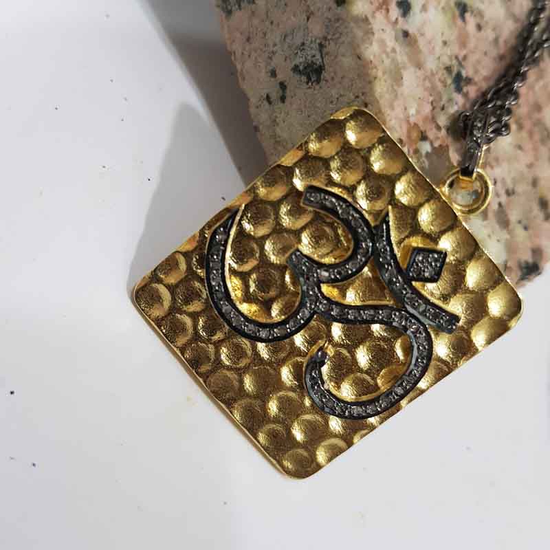 God Blessing Ohm Pave Diamond Handmade Pendant, Perfect Gift For Someone, handmade Jewelry